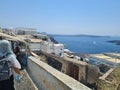 Beautiful Santorini island landscape with sea, sky and clouds. Oia town, Greece landmark Royalty Free Stock Photo