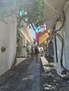 Beautiful Santorini island landscape with sea, sky and clouds. Oia town, Greece landmark Royalty Free Stock Photo