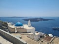 Beautiful Santorini island landscape with sea, sky and clouds. Oia town, Greece landmark Royalty Free Stock Photo