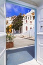 Streetes of Santorini island. Architectural details. Greece Royalty Free Stock Photo