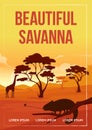 Beautiful savanna poster flat vector template Royalty Free Stock Photo