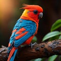 beautiful Scarlet macaw bird in the nature, colorful parrot. generative ai