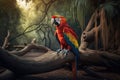 Beautiful Scarlet Macaw Full Body In Forest. Colorful and Vibrant Animal. Royalty Free Stock Photo