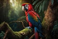 Beautiful Scarlet Macaw Full Body In Forest. Colorful and Vibrant Animal. Royalty Free Stock Photo