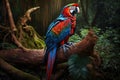 Beautiful Scarlet Macaw Full Body In Forest. Colorful and Vibrant Animal. Royalty Free Stock Photo