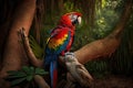 Beautiful Scarlet Macaw Full Body In Forest. Colorful and Vibrant Animal. Royalty Free Stock Photo