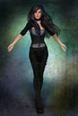 Beautiful scarred urban fantasy woman with black hair