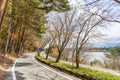 Beautiful scenary of Kawaguchiko lakeside at Momiju Tunnel Royalty Free Stock Photo