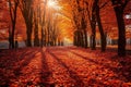 Beautiful scene of autumn leaves. Generative AI.
