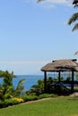 Beautiful scene of bed swing overlooking expanse of water