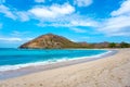 Beautiful scene on best beach with white sand, ocean bay Mawun in tropical island Lombok, tropic beach with no people Royalty Free Stock Photo