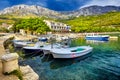 Beautiful scene of boats lying in the harbor of Drvenik, Croatia Royalty Free Stock Photo