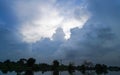 beautiful scene of cloudy sky weather with river or lake or pond flowing water, scenary of cloud and water in rainy season, rainy Royalty Free Stock Photo