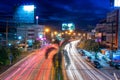 Beautiful scene of The color of Night traffic lights on the Road in Phitsanulok City