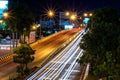 Beautiful scene of The color of Night traffic lights on the Road in Phitsanulok City