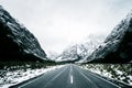 Beautiful scene of empty road to Milford sound after snow. I Royalty Free Stock Photo