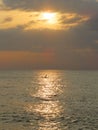 Beautiful scene of a fishing boat at Sunrise. Rock Beach Pondicherry