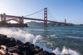 Beautiful scene of the Golden Gate Bridge Presidio USA over water with a blue light sky Royalty Free Stock Photo