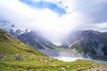 Beautiful scene green nature and rocky mountain with glacier over the Mt Cook National park (Muller hut track) I Royalty Free Stock Photo