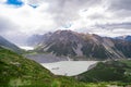 Beautiful scene green nature and rocky mountain with glacier over the Mt Cook National park (Muller hut track) I Royalty Free Stock Photo