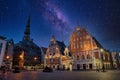 Beautiful scene of the House of the Blackheads and Saint Peters church in Riga Royalty Free Stock Photo