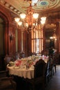 Beautiful scene of interior architecture and table set for dinner, Victoria Mansion, Portland, Maine, 2016