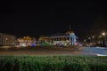 Beautiful scene of Kutaisi in a New Year night. City night park in autumn with paths strewn Royalty Free Stock Photo