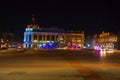 Beautiful scene of Kutaisi in a New Year night. City night plaza in autumn with paths strewn Royalty Free Stock Photo