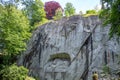 Beautiful scene of the lion monument, the famous tourist spot, with sunlight and fresh trees for background