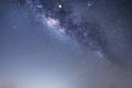 Beautiful scene of Milky Way galaxy with stars on blue night sky. Royalty Free Stock Photo