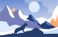 Beautiful scene of nature, peaceful mountain landscape with lynx at night, template for banner, poster, magazine, cover