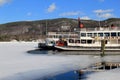 Beautiful scene of old steamboats on Lake George,New York, in early Spring thaw,2015 Royalty Free Stock Photo