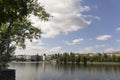 Beautiful scene of prague city sunset viewed from Vltava rive