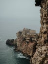 Beautiful scene of the rocky Fort of Sao Miguel Arcanjo by sea in Portugal, vertical shot