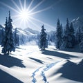 Snowy Sunrise Landscape Illustration - Created with generative AI