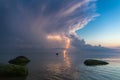 Beautiful scene with stormfront and lightning summer seascape. Royalty Free Stock Photo