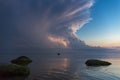 Beautiful scene with stormfront and lightning summer seascape. Royalty Free Stock Photo