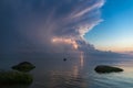 Beautiful scene with storm front and lightning summer seascape.