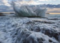 Beautiful scene of Umina Point splash waves on Central Coast in Australia with horizon sunset sky Royalty Free Stock Photo