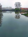 Beautiful scene Water reflect Lakeside in the green park of Brugge Royalty Free Stock Photo