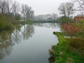 Beautiful scene Water reflect Lakeside in the green park of Brugge Royalty Free Stock Photo