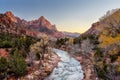 Beautiful scene of Zion National Park , The watchman at sunset, Royalty Free Stock Photo