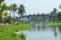 Beautiful scenery of backwaters with a pedestrial bridge in view. Royalty Free Stock Photo