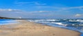 Beautiful scenery of Baltic Sea beach in Sobieszewo at snowy winter, Poland