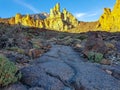 Beautiful scenery of caldera of Teide volcano in San Roques de Garcia, Tenerife. SpainRocks and lava in caldera of Teide volcano Royalty Free Stock Photo