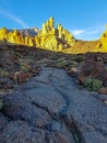 Beautiful scenery of caldera of Teide volcano in San Roques de Garcia, Tenerife. SpainRocks and lava in caldera of Teide volcano Royalty Free Stock Photo