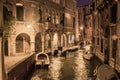 Beautiful night scenery of the canal and endless streets of Venice Royalty Free Stock Photo