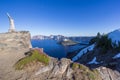 Beautiful scenery of Crater Lake and Wizard Island in summer as seen from the north rim Royalty Free Stock Photo