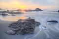 Beautiful scenery of dawning sky by rocky seashore in northern Taiwan