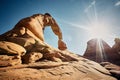 Beautiful scenery of the Delicate Arch in Arches National Park, Utah - USA Royalty Free Stock Photo